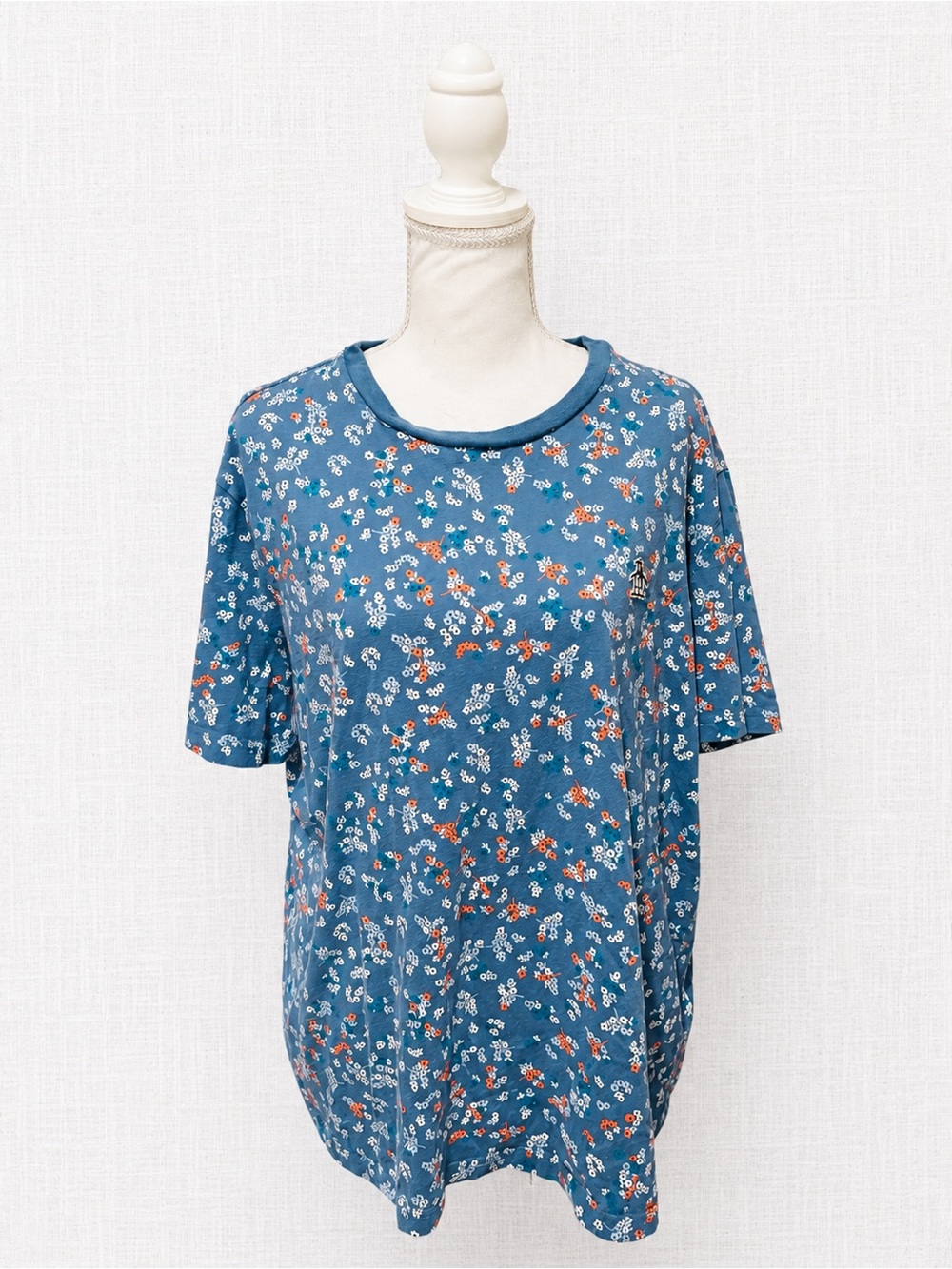 Original Penguin Blue Floral Short Sleeve Tee with Orange Accents